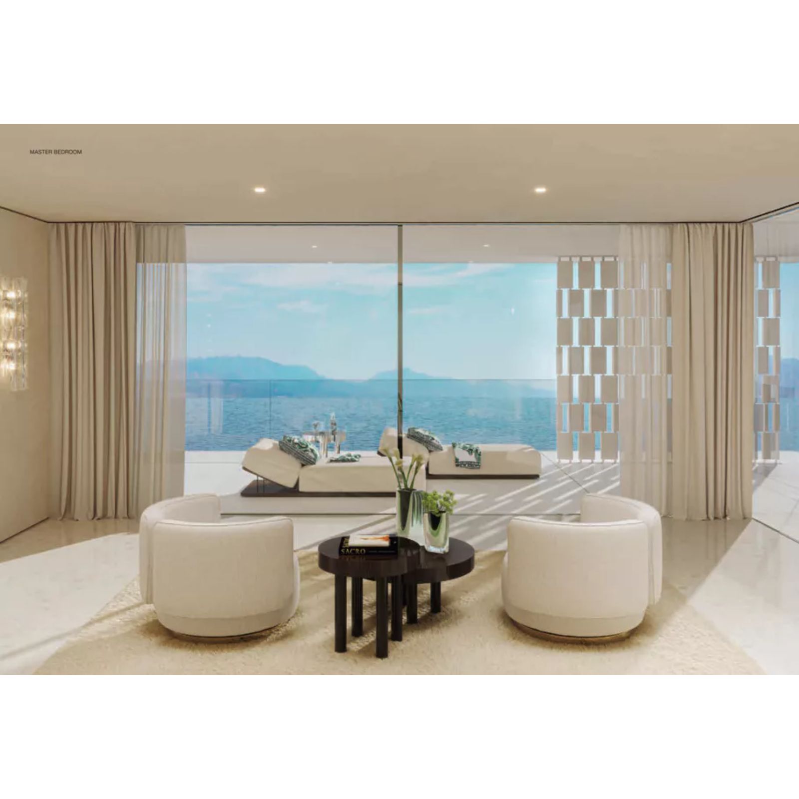 Chambre moderne avec vue sur l'océan à Design Hills Marbella.